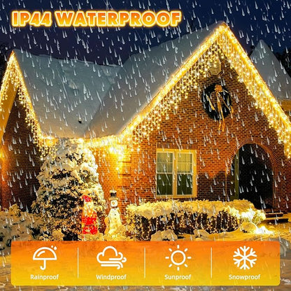 132Ft 1280 LED Christmas Icicle Lights Extra Long 8 Modes Waterproof Icicle String Lights with 240 Drops, Fairy Hanging Lights Decor with Remote for Xmas Wedding Indoor Outdoor(Warm White)