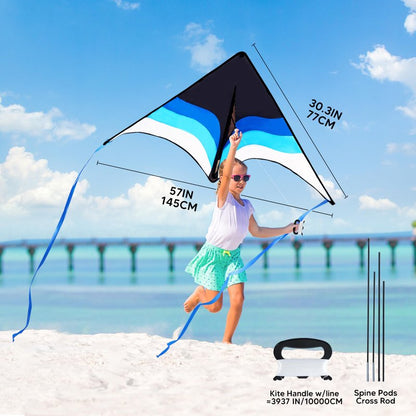 SYNCFUN Large Delta Kite Gradient Blue– Easy to Fly for Kids and Adults, Beach Kite with 328 ft String for Outdoor Games and Activities