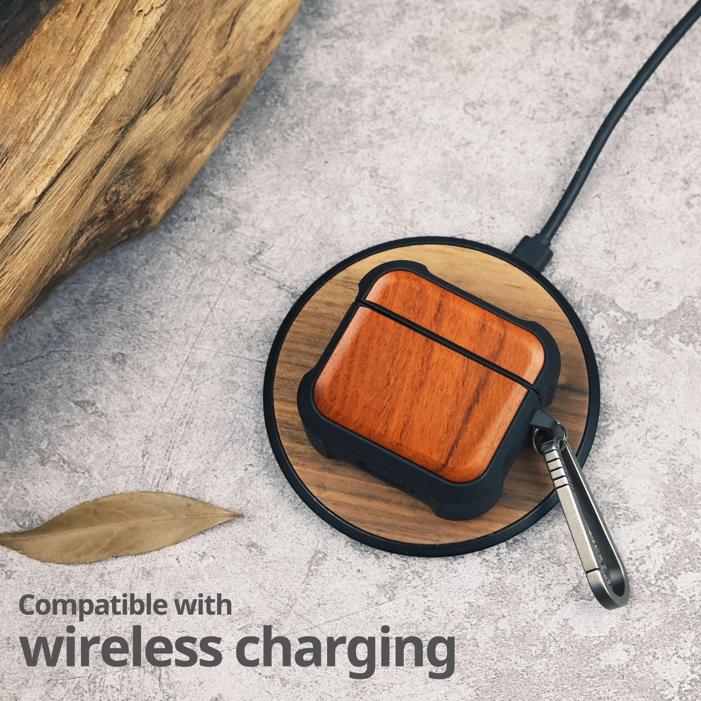 Carveit Wooden Case for AirPods 4 Case (2024) (USB-C) 4th Generation, Wood Artisan Engraved & TPU Shockproof Cover, Titanium Quick Released Clasp (Natural Grain) Rosy