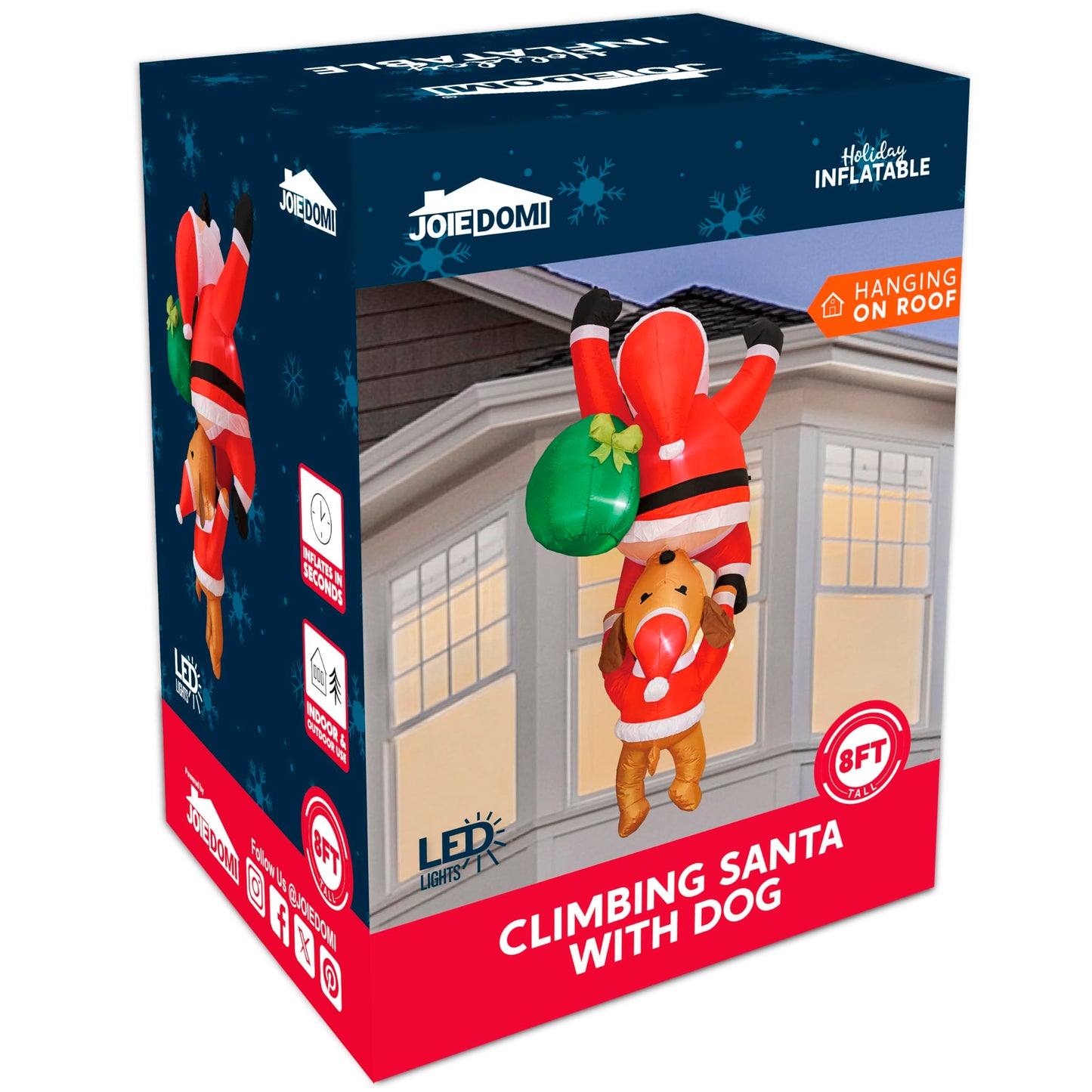 Joiedomi 8 FT Tall Hanging Christmas Inflatables Outdoor Decoration, Blow Up Climbing Santa with Dog, Christmas Blow Up Yard Decorations with Build-in LED for Xmas Party, Garden, Lawn, Roof Decor
