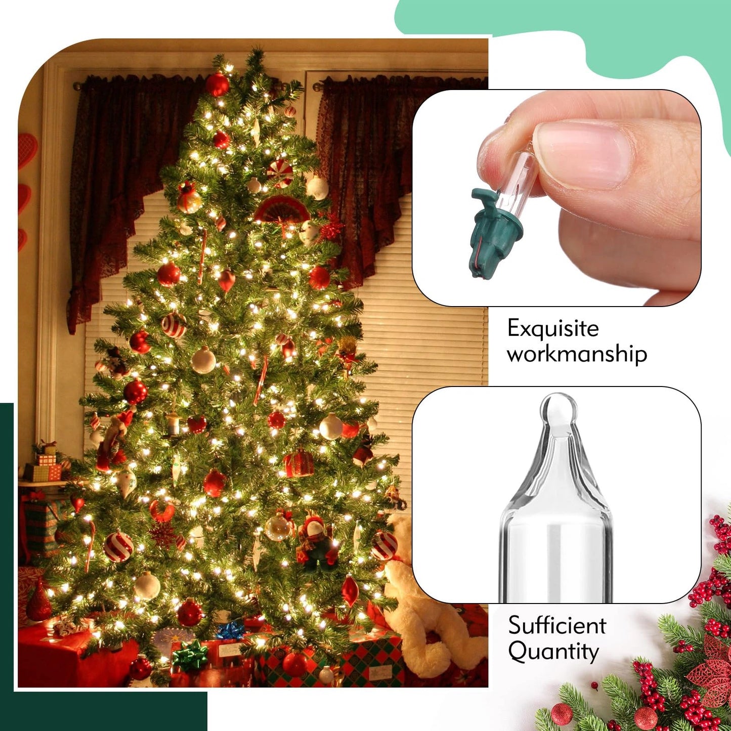 Mudder 60 Count Christmas Replacement Mini Light Bulbs with Base Christmas Tree Incandescent Wire String Lights Replacement Bulbs for Xmas Indoor Outdoor Decoration(Warm White,12Vx0.08A)