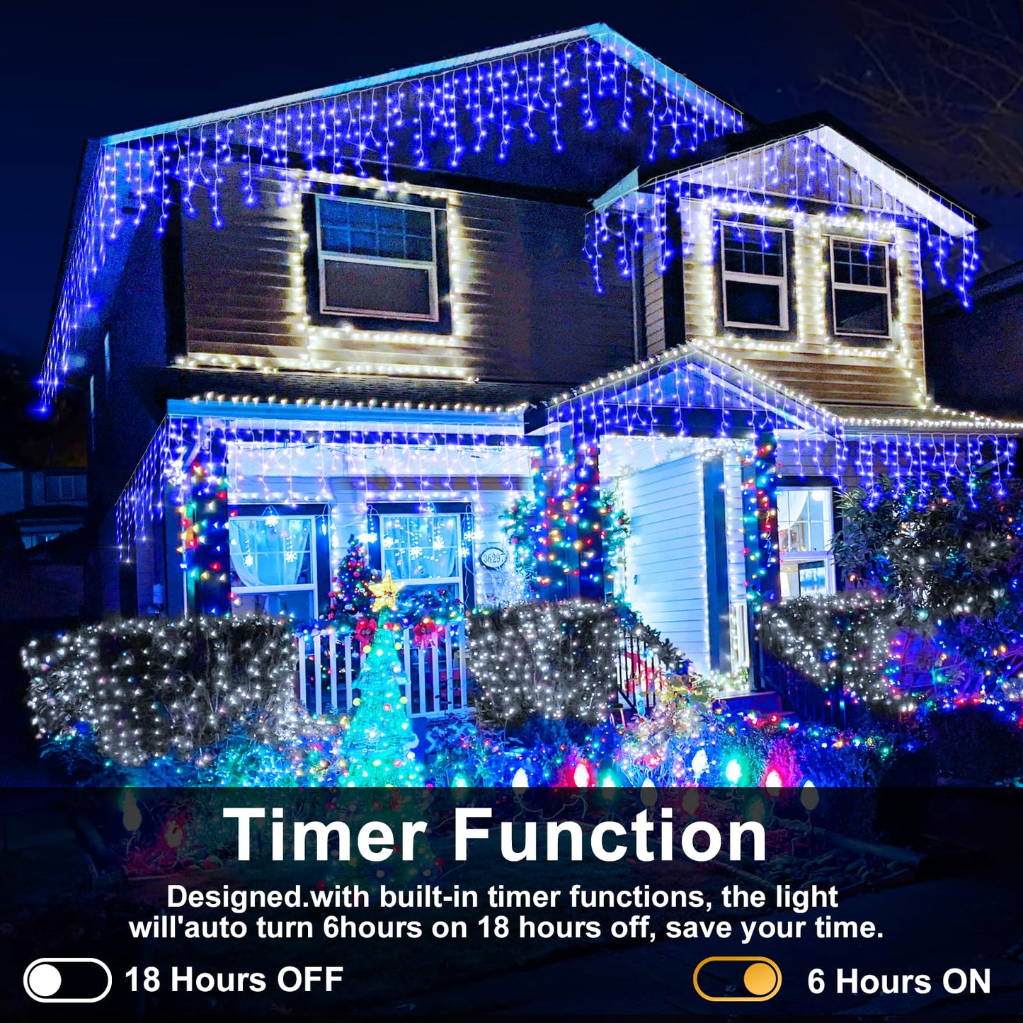 Christmas Lights Outdoor, 2 Pack Total 98FT 960 LED Ice Lights for Outside with 180 Drops Clear Wire 8 Modes Timer, Plug in Waterproof for Holiday Eaves Yard Roof Party Christmas Decor (Blue)