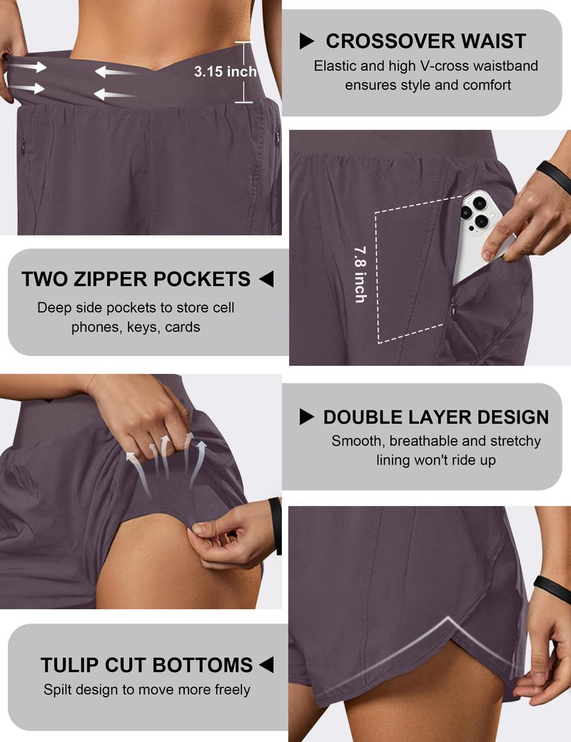 Blooming Jelly Women's Workout Shorts Athletic Running Casual Summer Quick Dry Gym Active Shorts with Zipper Pocket (Coffee,Large)