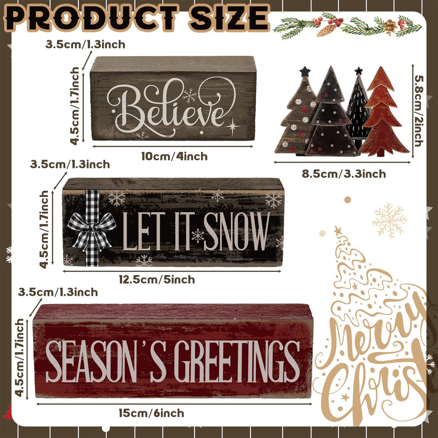 Moucuny 4 Pcs Christmas Table Decor Christmas Tree Centerpiece Rustic Decorative Tree Block Signs Gift Winter Tiered Tray Decor Farmhouse Winter Tabletop Decoration for Home Xmas Party Kitchen Shelf