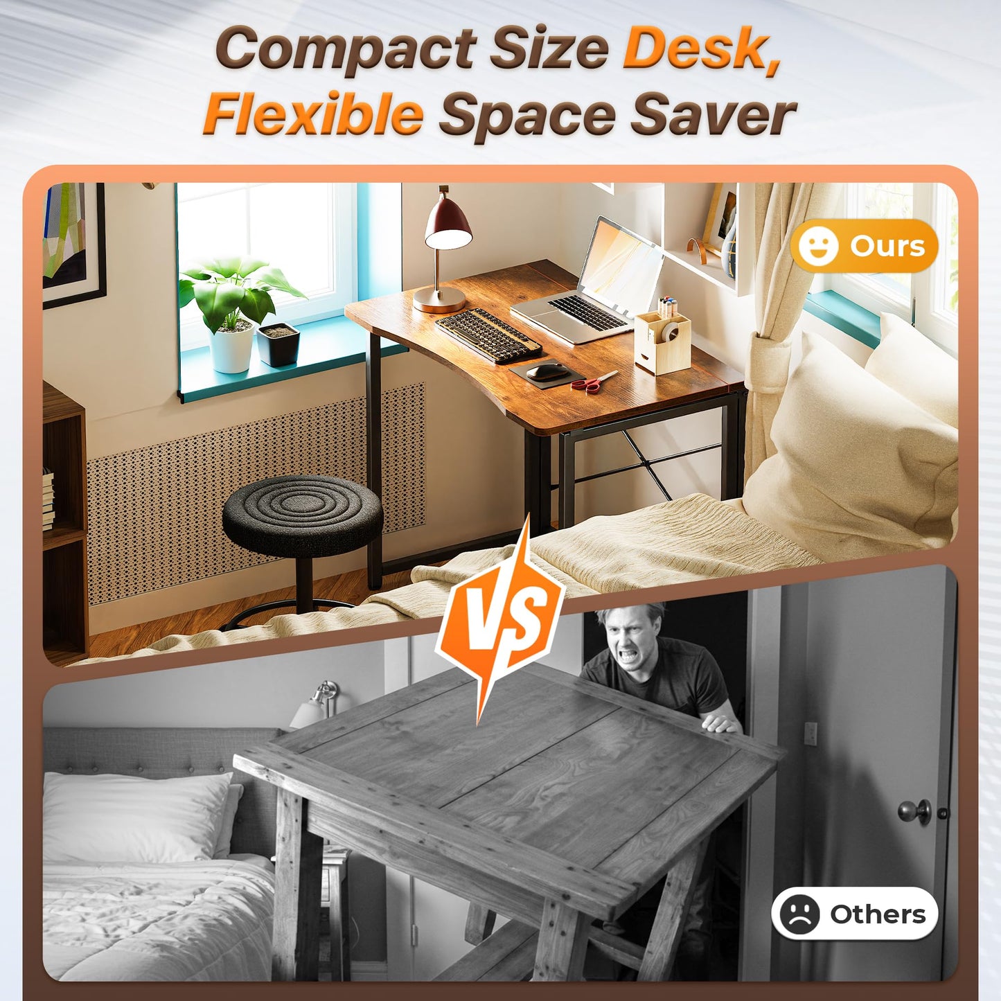 Huuger Folding Desk for Small Spaces, 31.5 Inch Foldable Computer Table, for Home Office, Study, Bedroom, Dorm, Space Saving, Small Writing Work Office Computer Desk, Easy to Fold, Rustic Brown