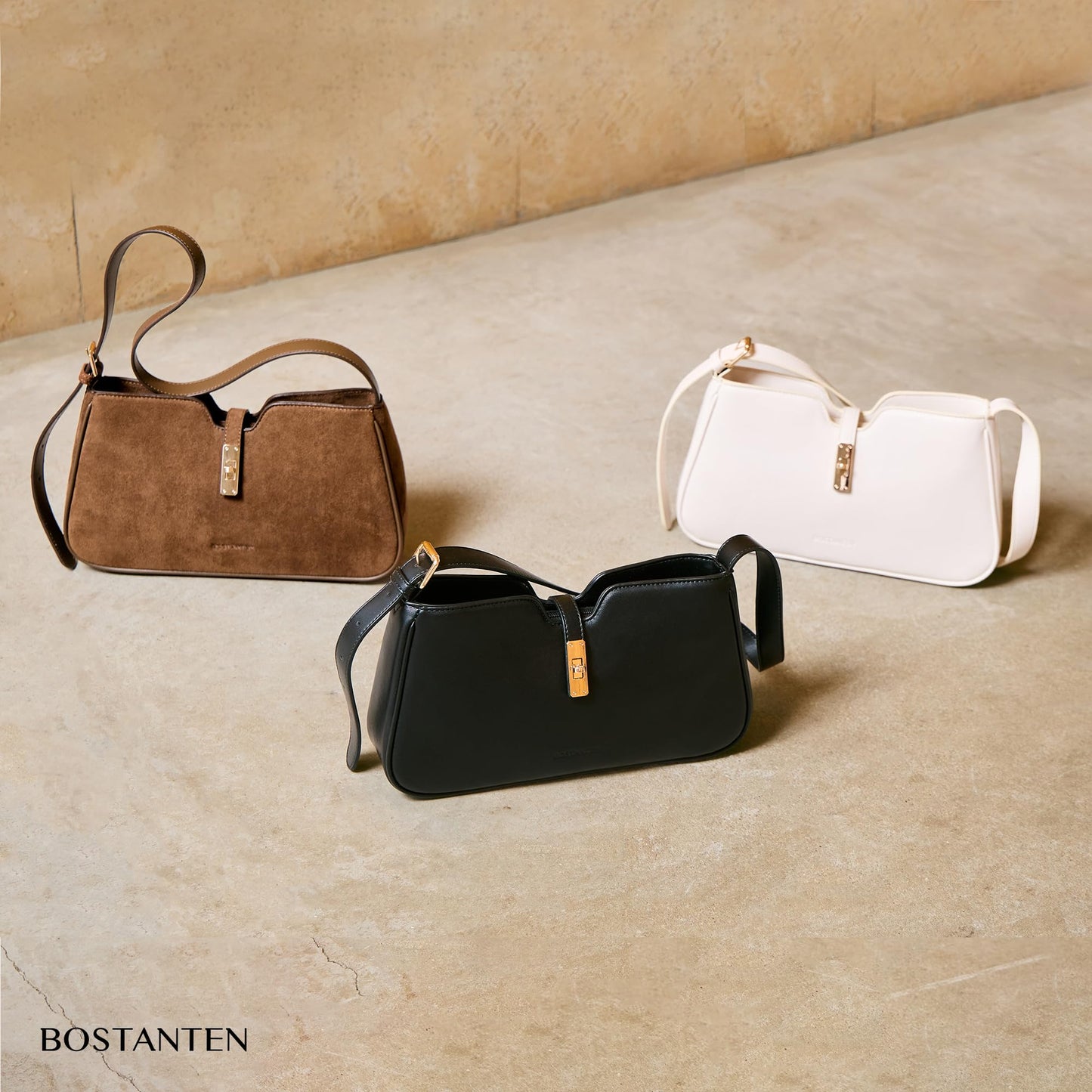 BOSTANTEN Shoulder Bag for Women, Casual Shoulder Purse Vegan Leather Chic Hobo Handbag with Adjustable Strap for Work Travel