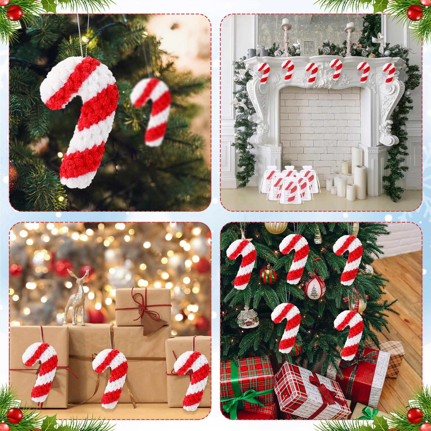 Hollowfly 24 Sets Christmas Crochet Candy Cane Ornaments Bulk Christmas Appreciation Gifts Handmade Crochet Doll Pendant with The Legend of The Candy Cane Cards for Coworker Employee Teacher Office