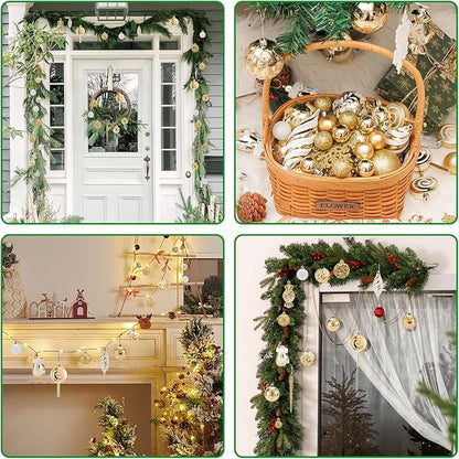 Shatterproof Christmas Ball Ornaments Set, 130 Pack Christmas Tree Decorations, Assorted Hanging Christmas Balls Bulk for Holiday Indoor Outdoor Xmas Party Decor (130 Golden)
