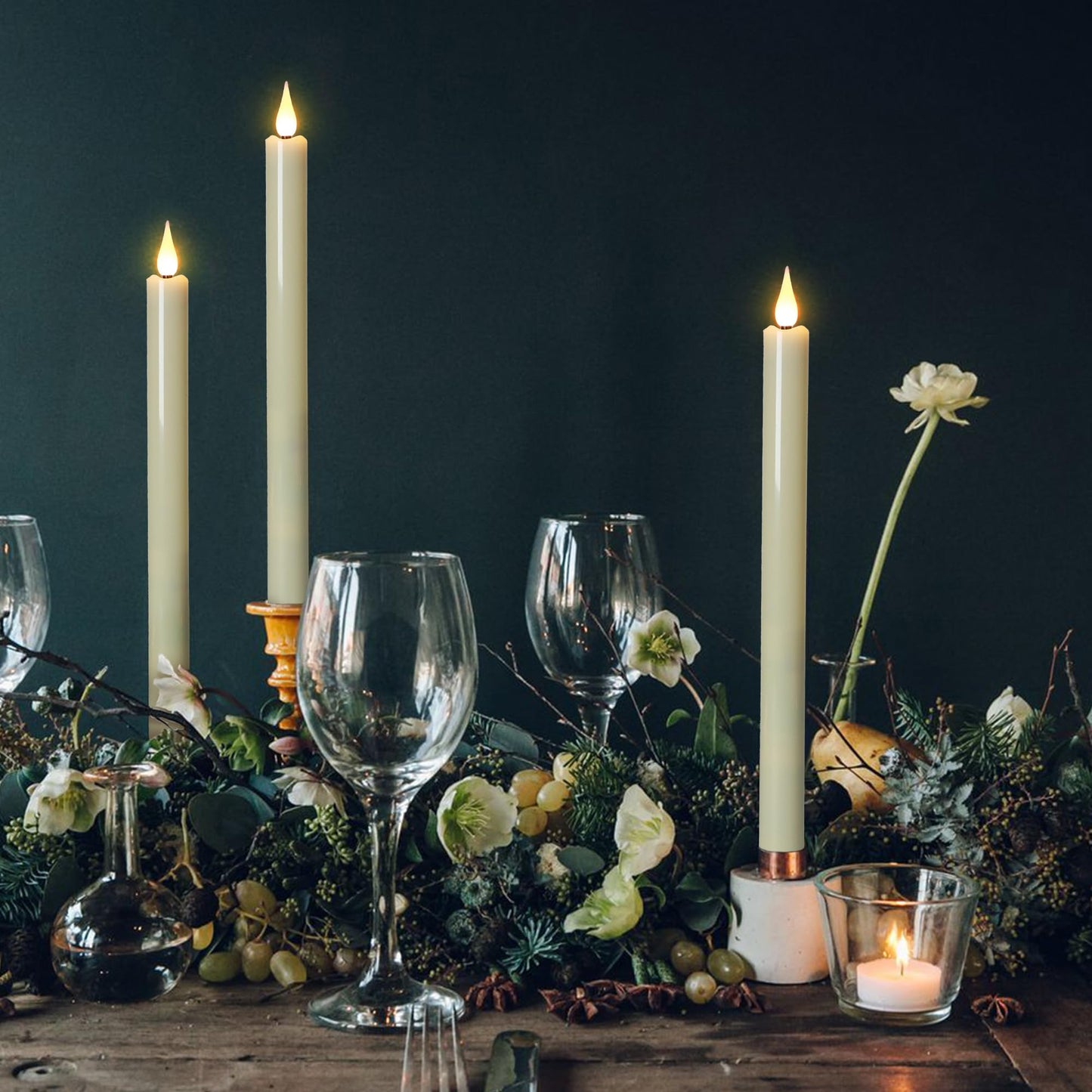 FREEPOWER 11 Inch Flameless Taper Candles with Remote,Battery Powered Candlesticks Realistic Flickering,Ivory Led Candlestick with 3D Wick for Christmas Home Wedding Decor (Pack of 6)