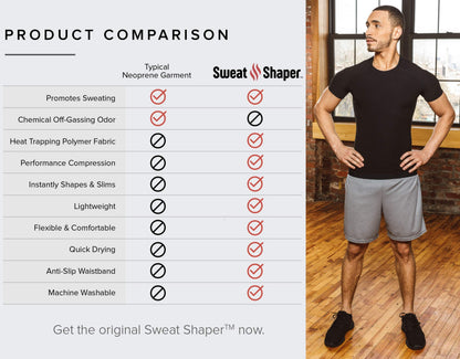 Sweat Shaper Men's Athletic Tee, Short Sleeve Compression T-Shirt, Performance Baselayer Workout Shirt (Black, Medium)