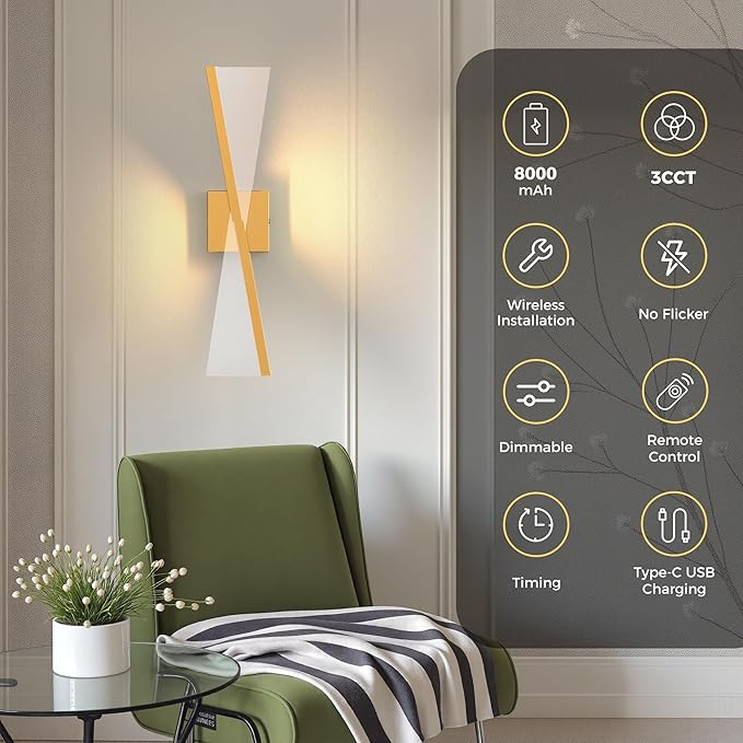 L LOHAS LED Battery Operated Wall Sconces Set of Two, Beautiful Design Vintage Wall Decor, Wireless Wall Sconces Battery Operated, Sconces Wall Decor Set of 2 for Bedroom, Living Room, Gold