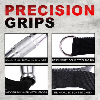 FLEXIKIN Premium Aluminum Alloy Gym Handles with Thickened Strap – Anti-Slip Grid Grip, Heavy-Duty Welded D-Ring for Cable Machine, Pulley System, and Strength Training Workouts (Black)