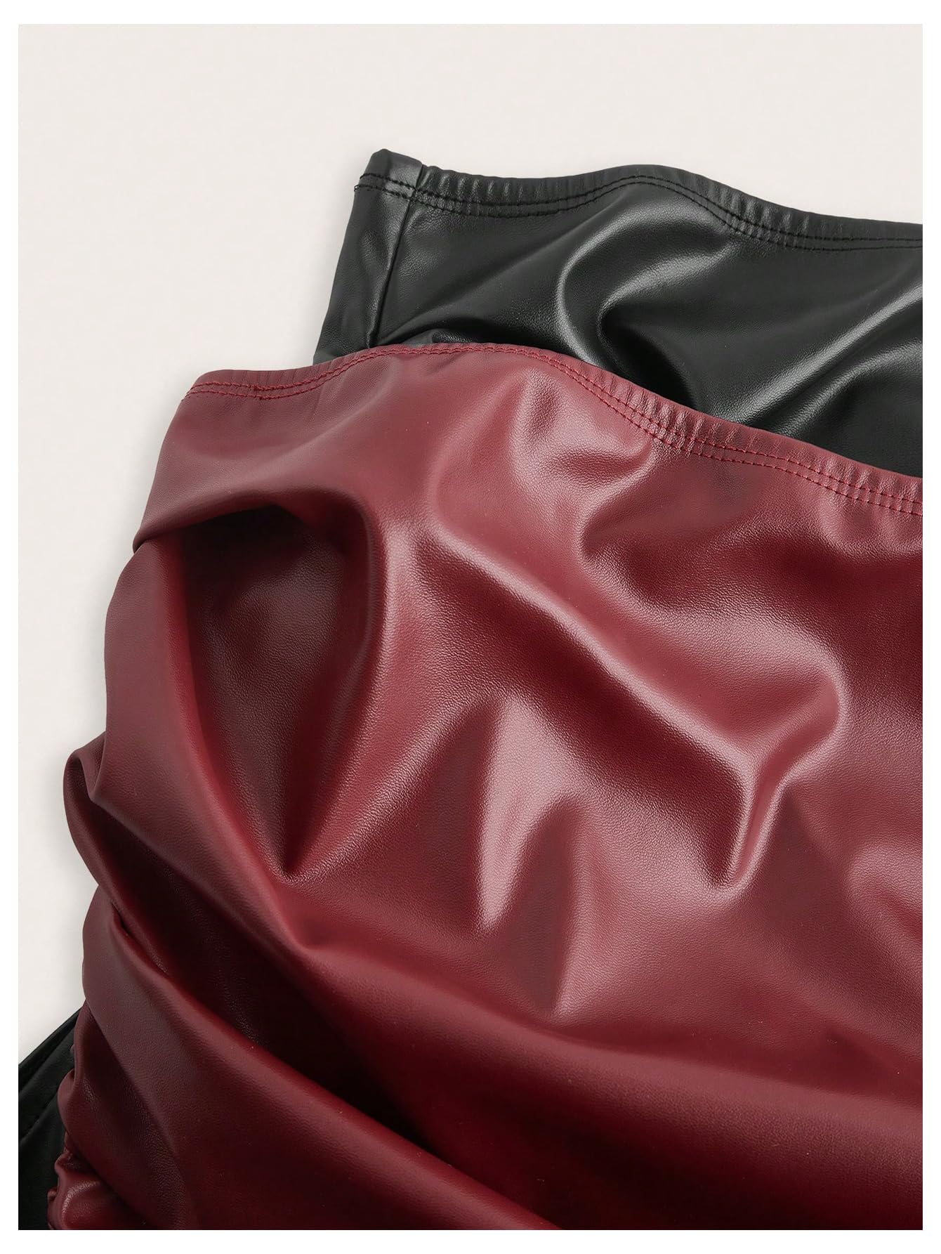 SHENHE Women's 2pcs/Set PU Leather Beveled Hem Top Ruched Strapless Fitted Bandeau Y2K Tops Multicolor Medium