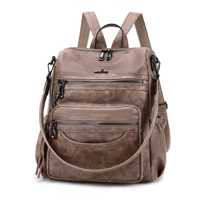Angel Kiss Backpack Purse Women PU Leather ladies fashion shoulder bag Casual Tassel Zipper Backpacks(Taupe)