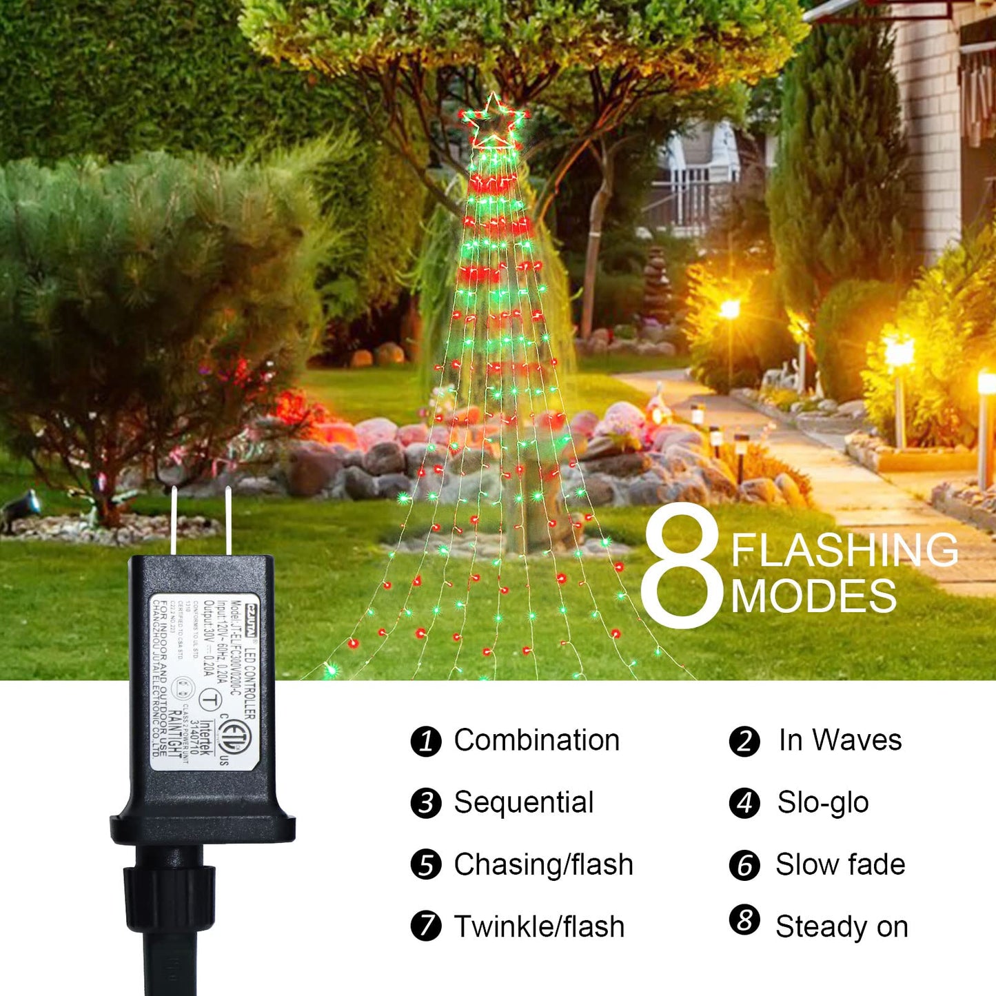 PUHONG Christmas Decoration Outdoor Star String Lights,320 LED Christmas Lights[8 Modes & Waterproof], Lighted Christmas Star for Halloween Xmas New Year Holiday (IronStar-Red+Green)