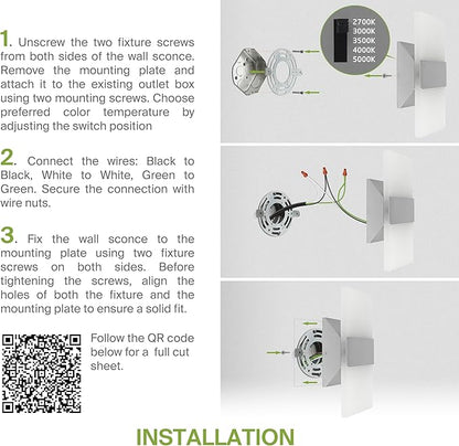 ASD 14 Inch LED Indoor Wall Sconce - Modern Interior 24W 120V 2700K-5000K Adjustable Dimmable Wall Mounted Light Fixtures, Acrylic Glass Wall Lights for Stairway, Hallway - ETL, Brushed Nickel