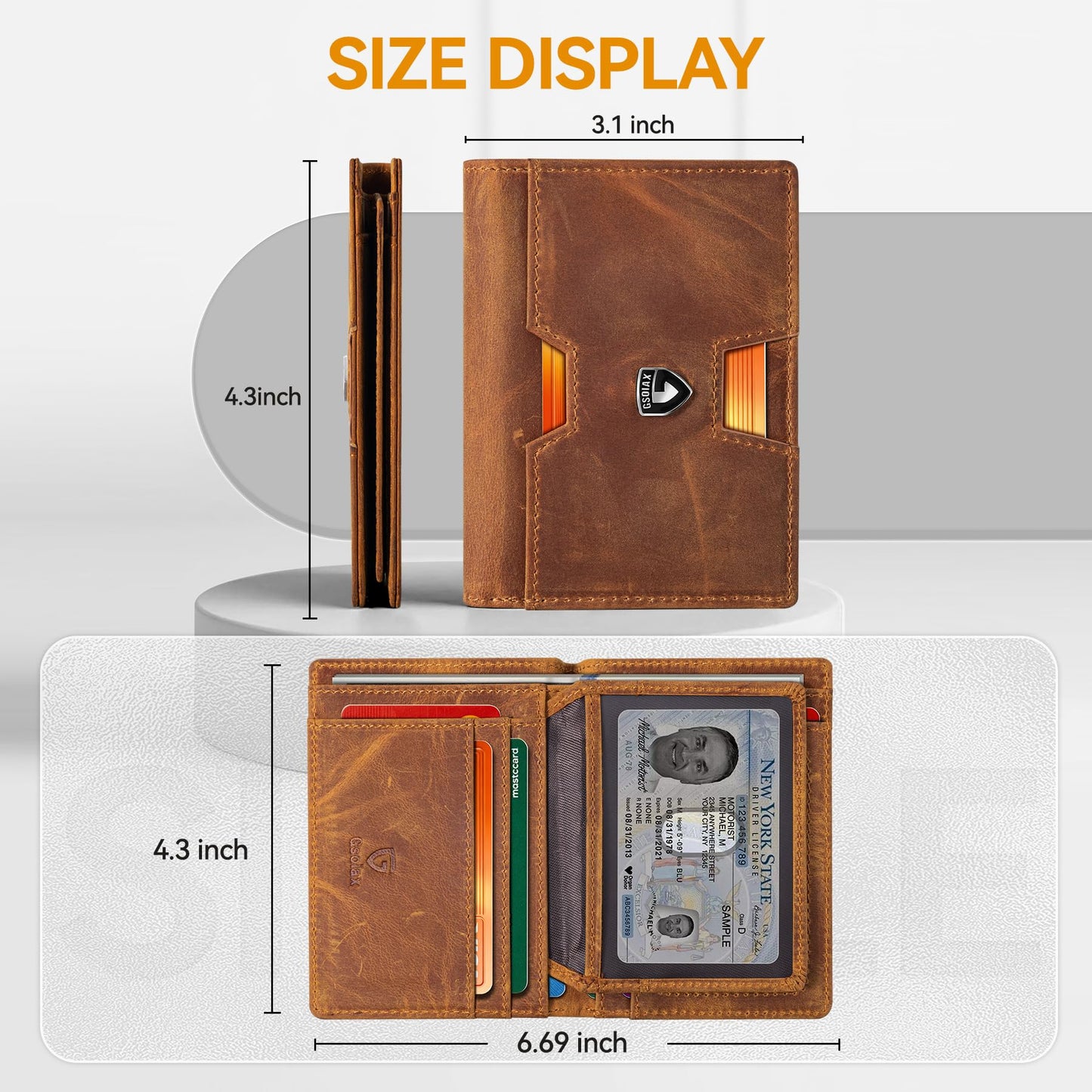 GSOIAX Wallet for Men, Slim Top Grain Leather Wallet with 13 Card Slots & 1 Bill Compartment - RFID Blocking Thin Minimalist Bifold, Front Pocket Credit Card Holder, Mens Birthday Gift (Brown)