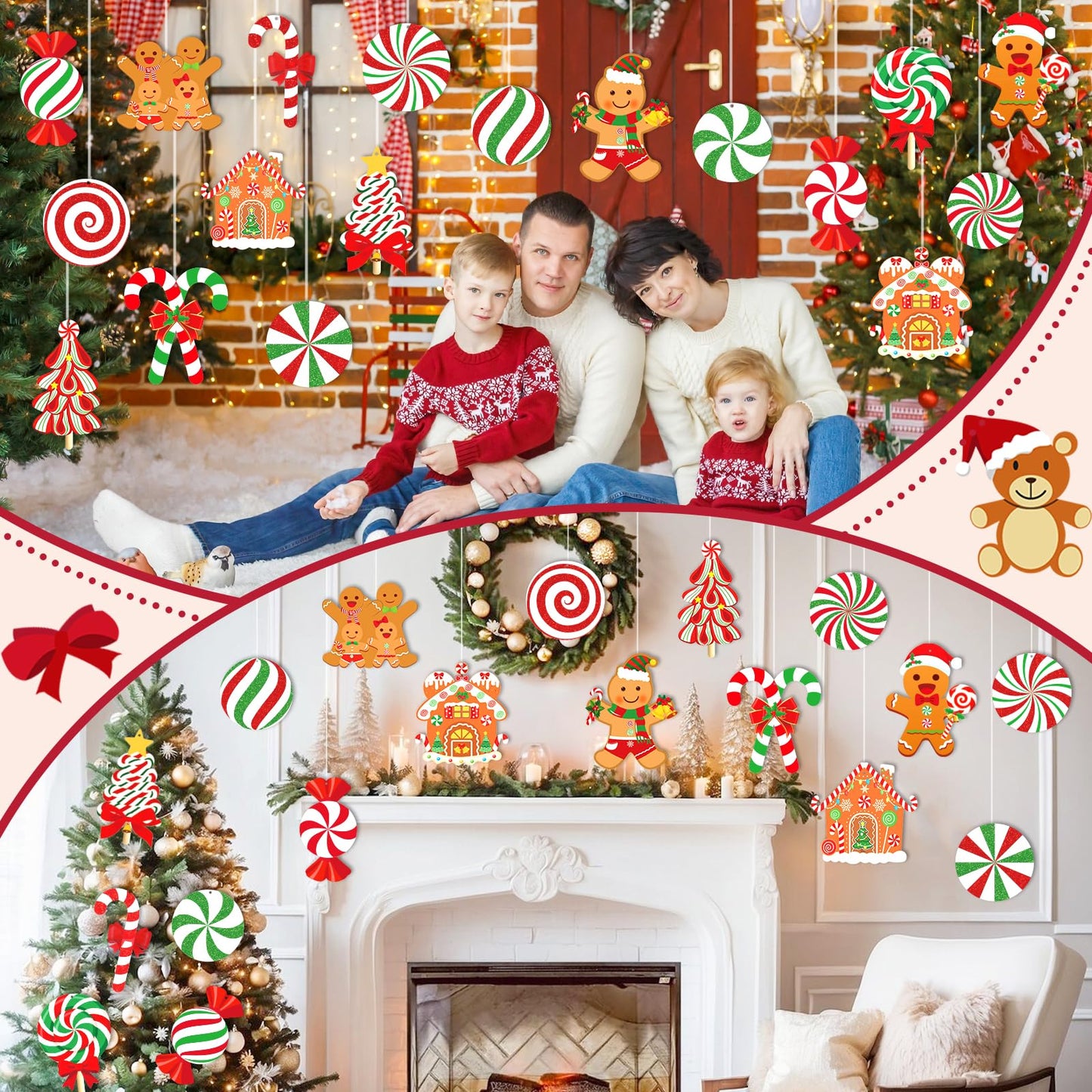 18pcs Large Candy Gingerbread Christmas Decorations Outdoor Hanging Yard Candy Gingerbread Men House Christmas Ornaments Thick Plastic for Yard Porch Christmas Tree Decorations
