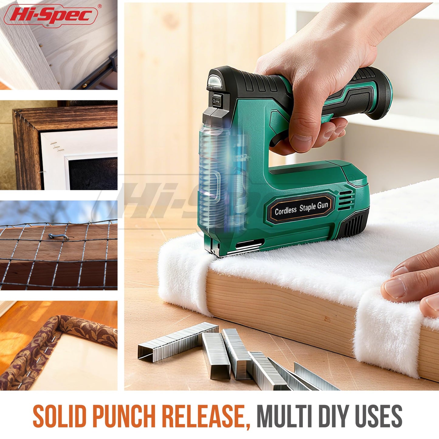 Hi-Spec 4V Cordless USB Staple Gun. Rechargeable Electric Compact Stapler & Brad Nailer Gun. Includes 2500pc Flat Crown Staples and Brad Nails Set for DIY, Crafts, Furniture and Carpentry