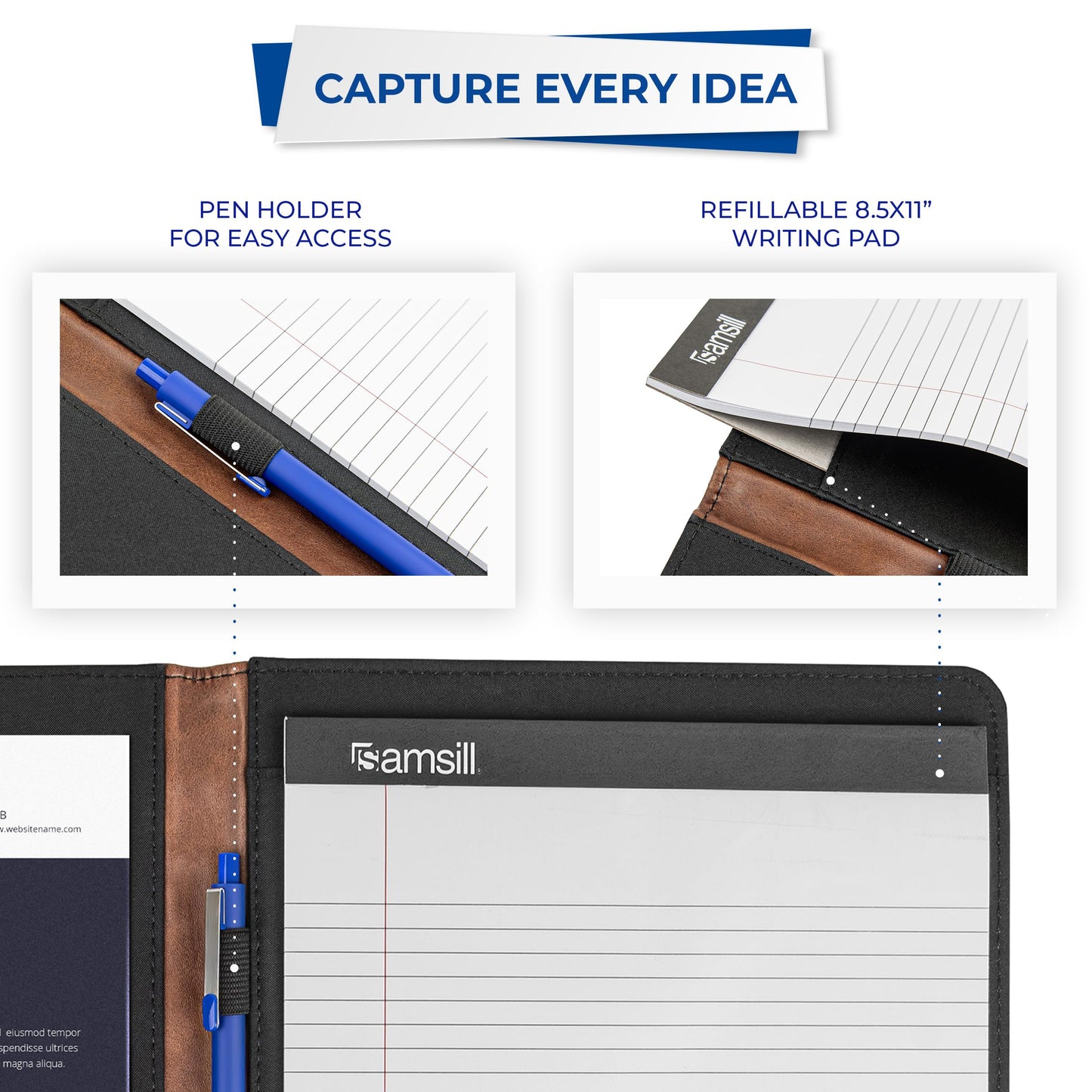 Samsill Two-Tone Padfolio Portfolio Folder, Professional Resume and Document Organizer with 8.5 x 11 Writing Pad, Business Card Pockets and Pen Holder, Faux Leather, Brown/Dark Brown