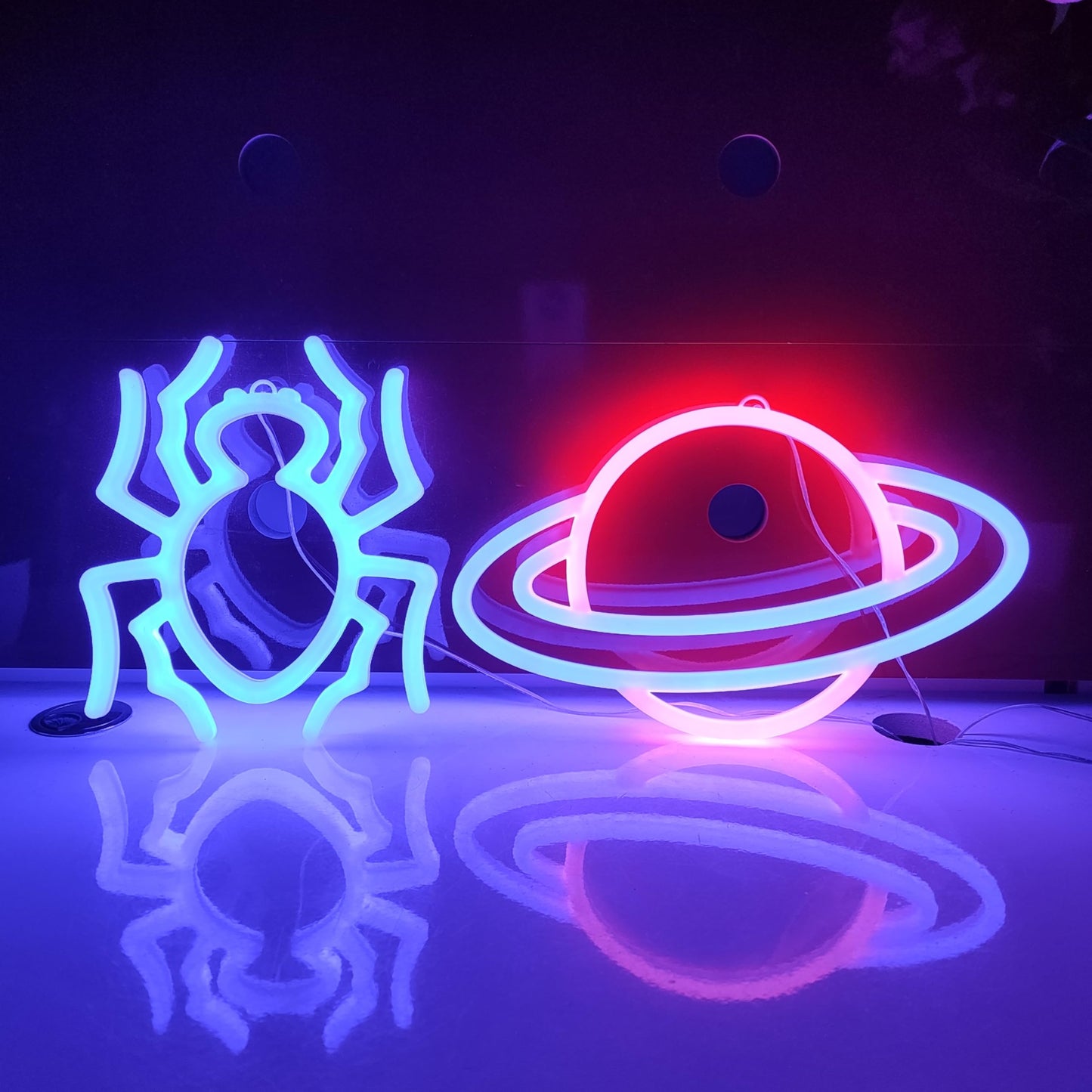JYWJ Spider Double Sided Neon Signs,USB or 3-AA Battery Powered Neon Light,LED Desktop Wall Decoration,Various Parties,Decoration Of Business Premises (Blue)