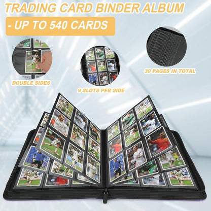 Foalgo 9 Pocket Card Binder, Premium Zip Trading Card Binder, 540 Double Sided Pocket PU Collection Binder, Collector Album, Card Folder for MTG, TCG, Sports Cards
