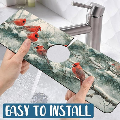 Winter Sink Faucet Absorbing Mat Cardinal Christmas Super Absorbent Fast Drying