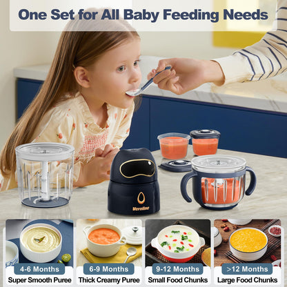 Veroline Baby Food Maker, 10-in-1 Baby Food Processor Set with 2 Glass Bowls (600ml+300ml), Baby Food Blender for Baby Puree, Fruit, Meat, Vegatable, Baby Food Storage Containers, Baby Essentials