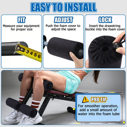 Foot Foam Pads Rollers Replacement with Luxury Plush Cover - Sweat-Wicking & Easy Clean, Cloud-Like Comfort for Home Gym Leg Extension, Weight Bench, Inversion Table - Fits 1-Inch Tube (2PCS)