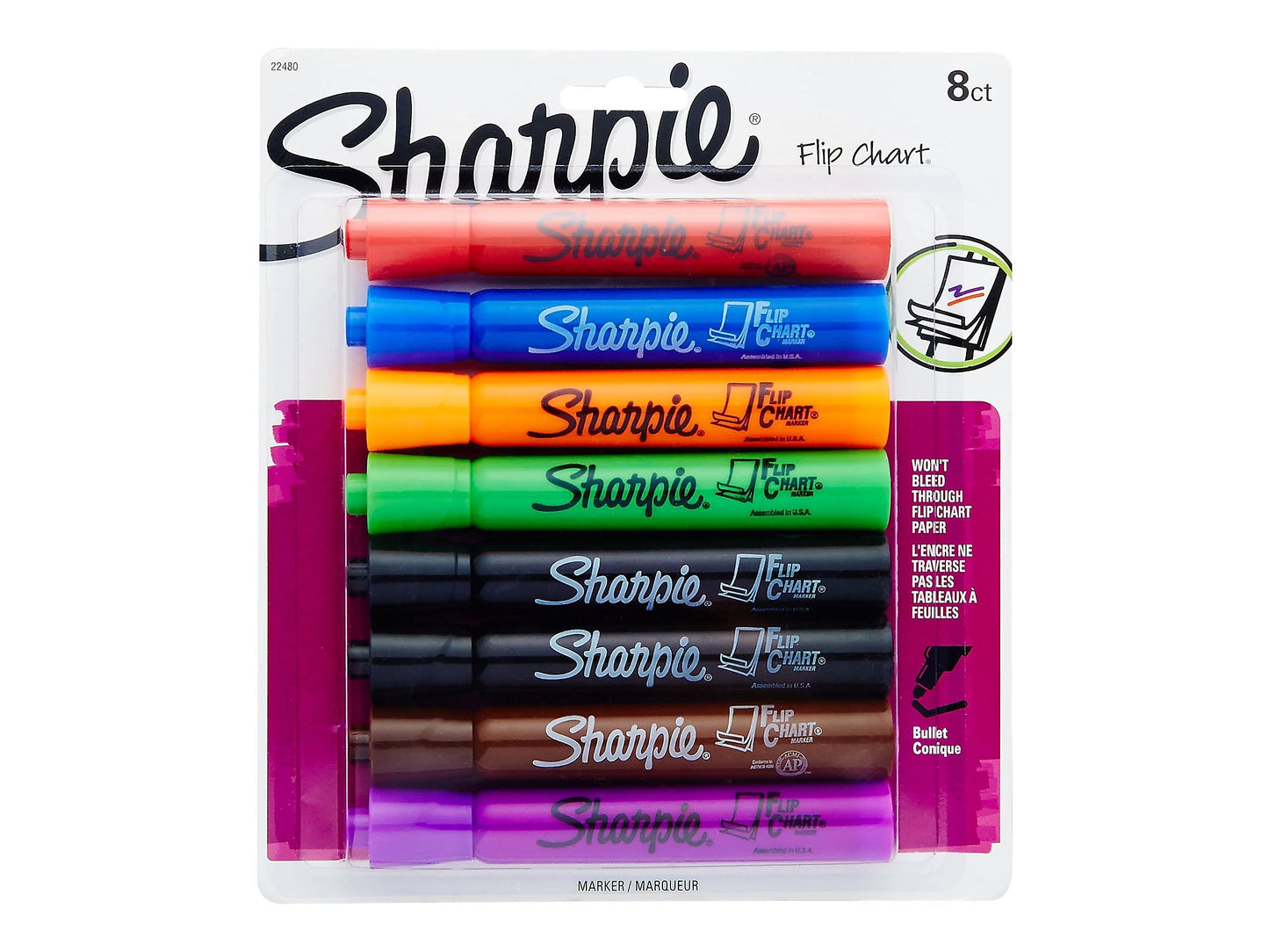 Sharpie 22480PP Flip Chart Marker, Bullet Point, 8/PK, Assorted