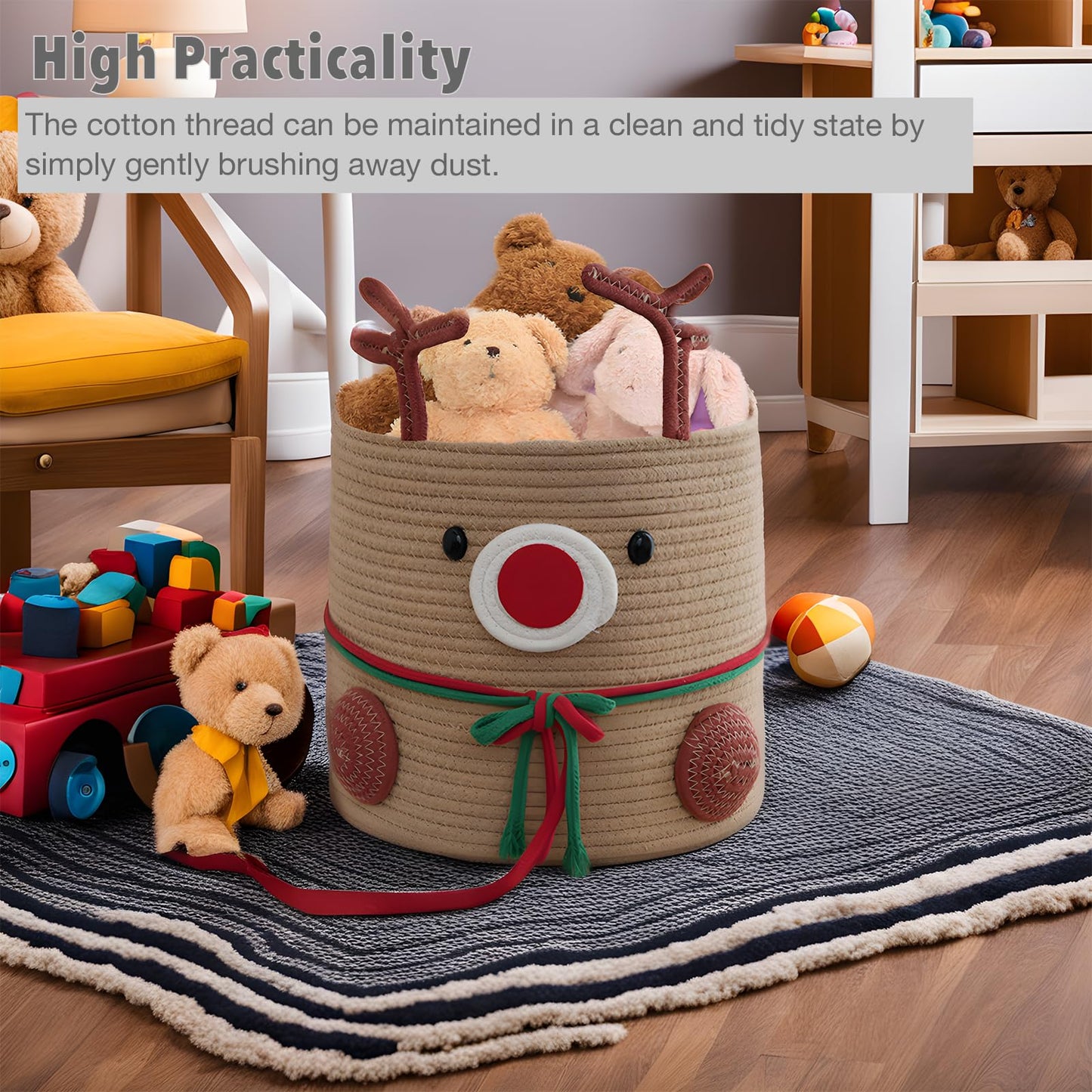 Hugabow Christmas Deer Basket, Reindeer/Elk, Christmas/Baby Gift Basket, Cute Toy Basket, for Nursery, Clothes, Towels
