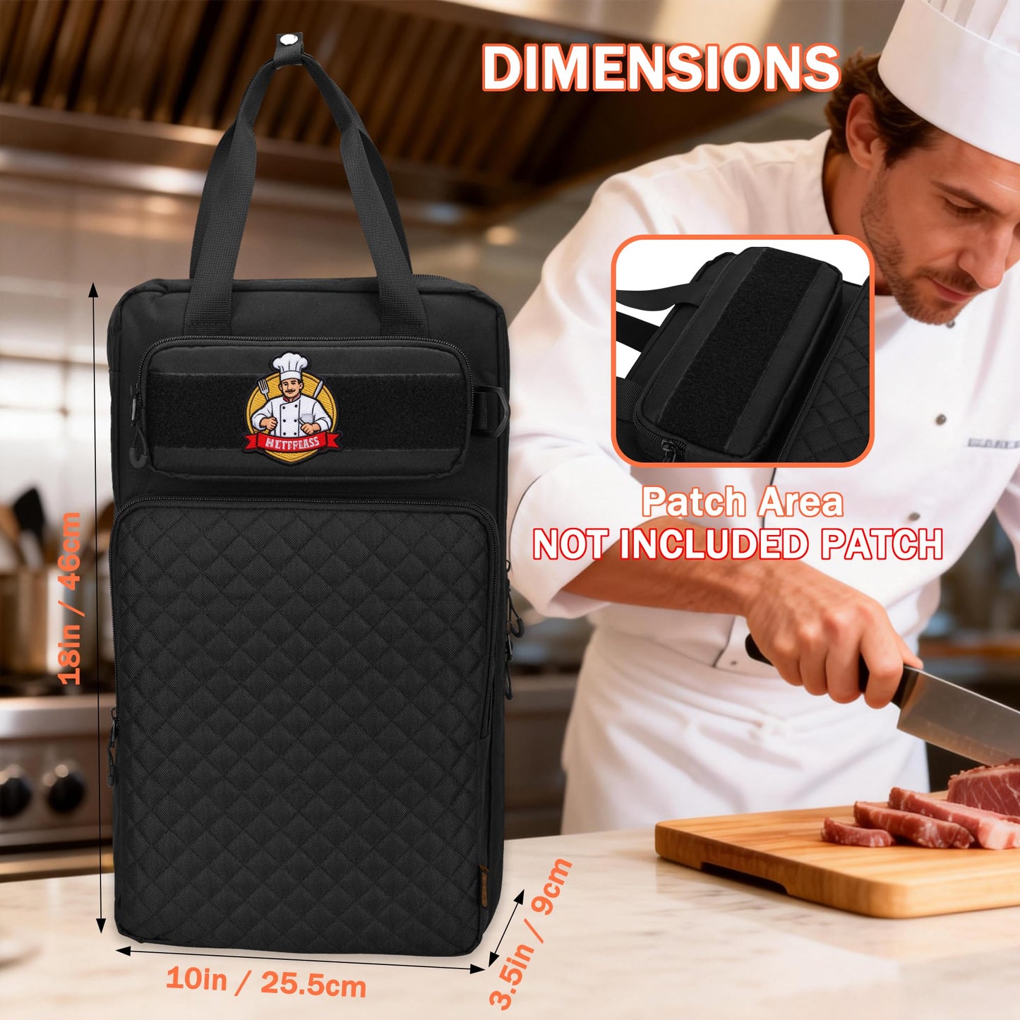 FURIMETY Professional Knife Bag with Front Pocket for Cookbook & Pad, Chef Knife Bag With Shoulder Strap, Knife Carrying Case for Kitchen Tools & Chef Utensils, Quilted Black