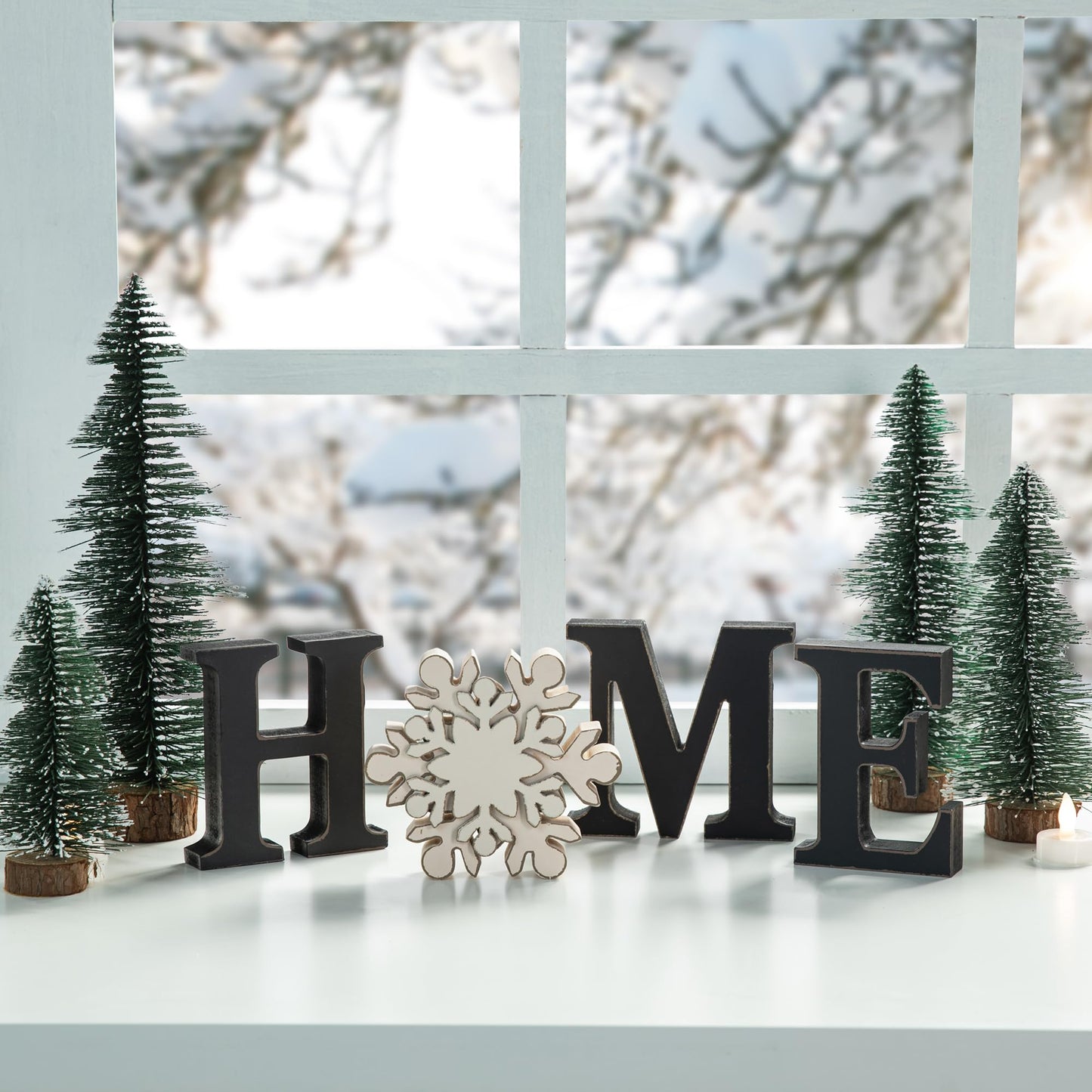 Glitzhome Interchangeable Home Table Signs with 13 Pcs Seasonal Icons, Wooden Changeable Home Sign for Holiday Decor, HOME Letter Sign Ornaments Set Interchangeable Holiday Decorative Shelf Blocks