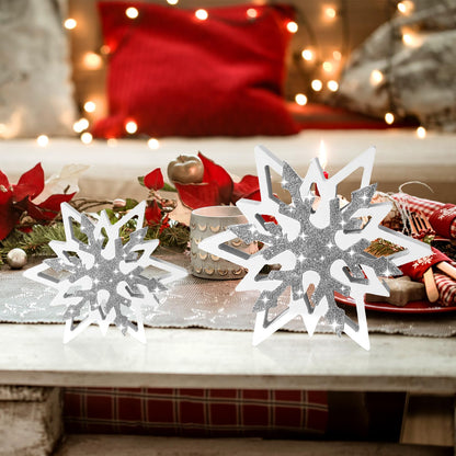 Suzile 5 Pcs Large Christmas Thick Wooden Snowflake Decorations Winter Glitter Snowflake Wood Ornaments Farmhouse Centerpieces Table Signs for Xmas Home Office Table Mantel Fireplace Shelf