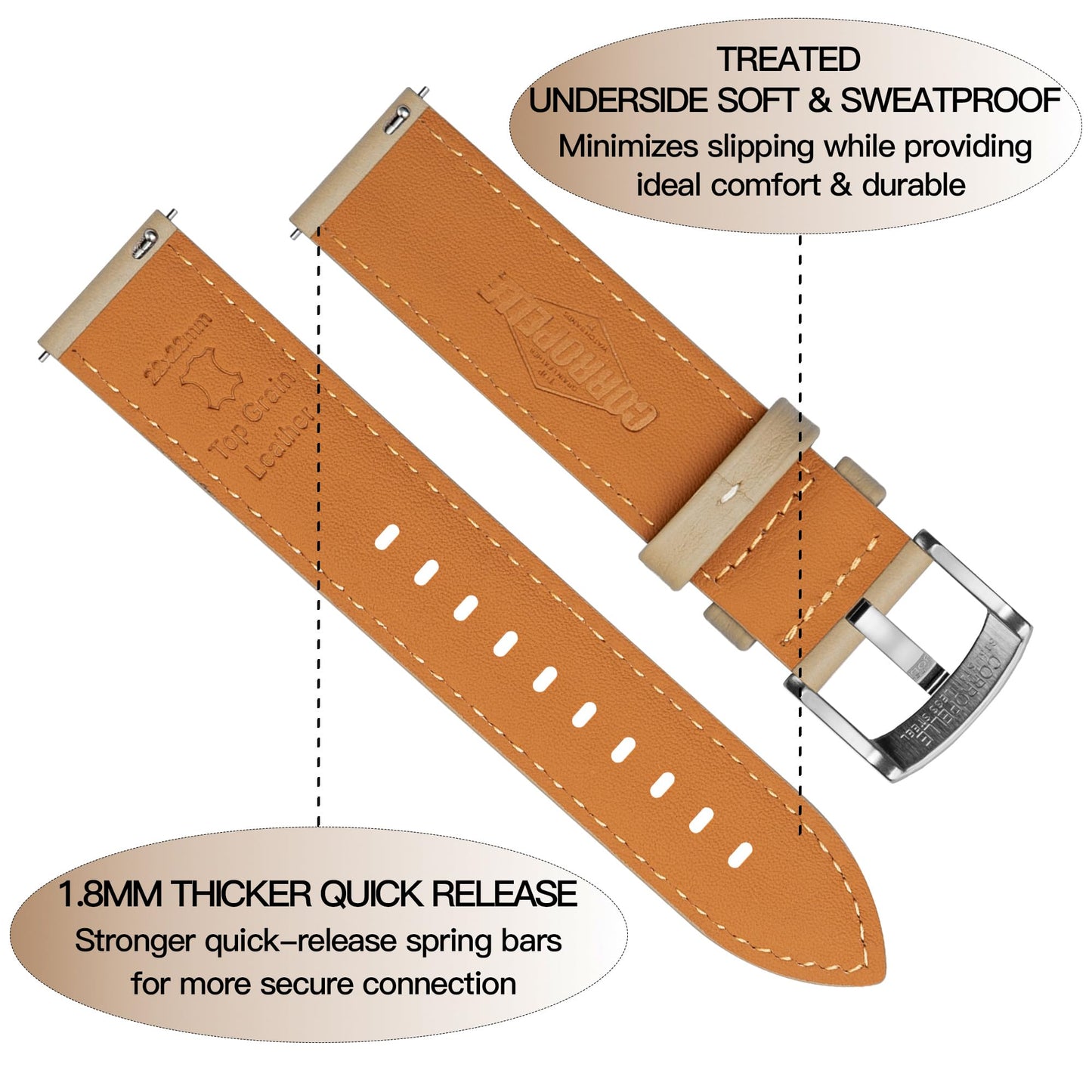 CORROPELLE Leather Watch Band Strap Quick Release, Soft Padded Top Grain Nappa Leather Wrist band for Men Women, Choice of Width 18mm 19mm 20mm 21mm 22mm Replacement band for Watch & Smartwatch