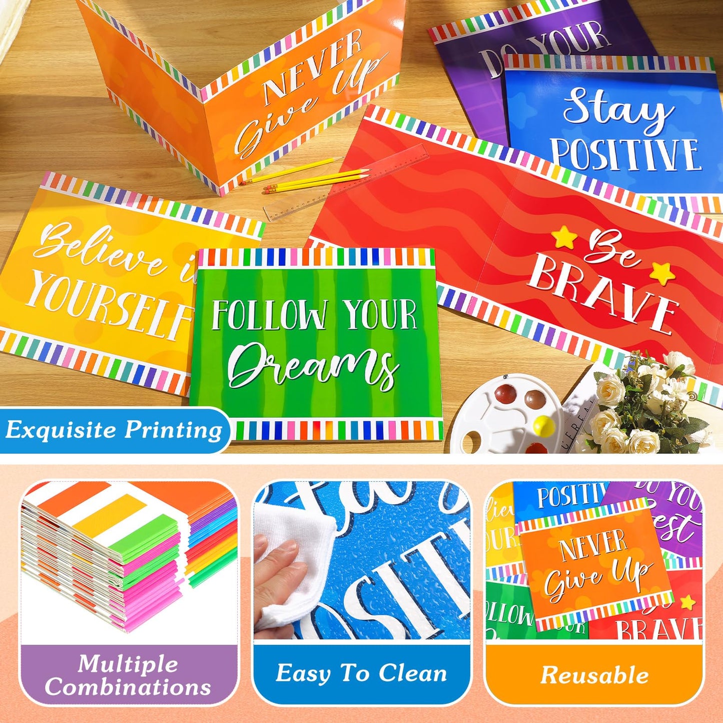 Affrolling 24 Pcs Inspirational Privacy Folders Bulk for Students Cardboard Privacy Boards Desk Divider Panel Waterproof Testing Divider for Classroom Back to School Study Supplies (Colorful)