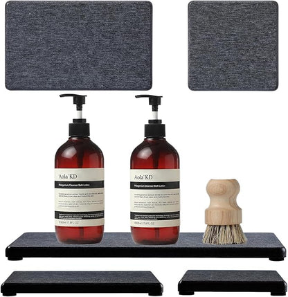 3PCS Water Absorbing Soap Dish Sponge Holder, Diatomite Stone Drying Tray Mat