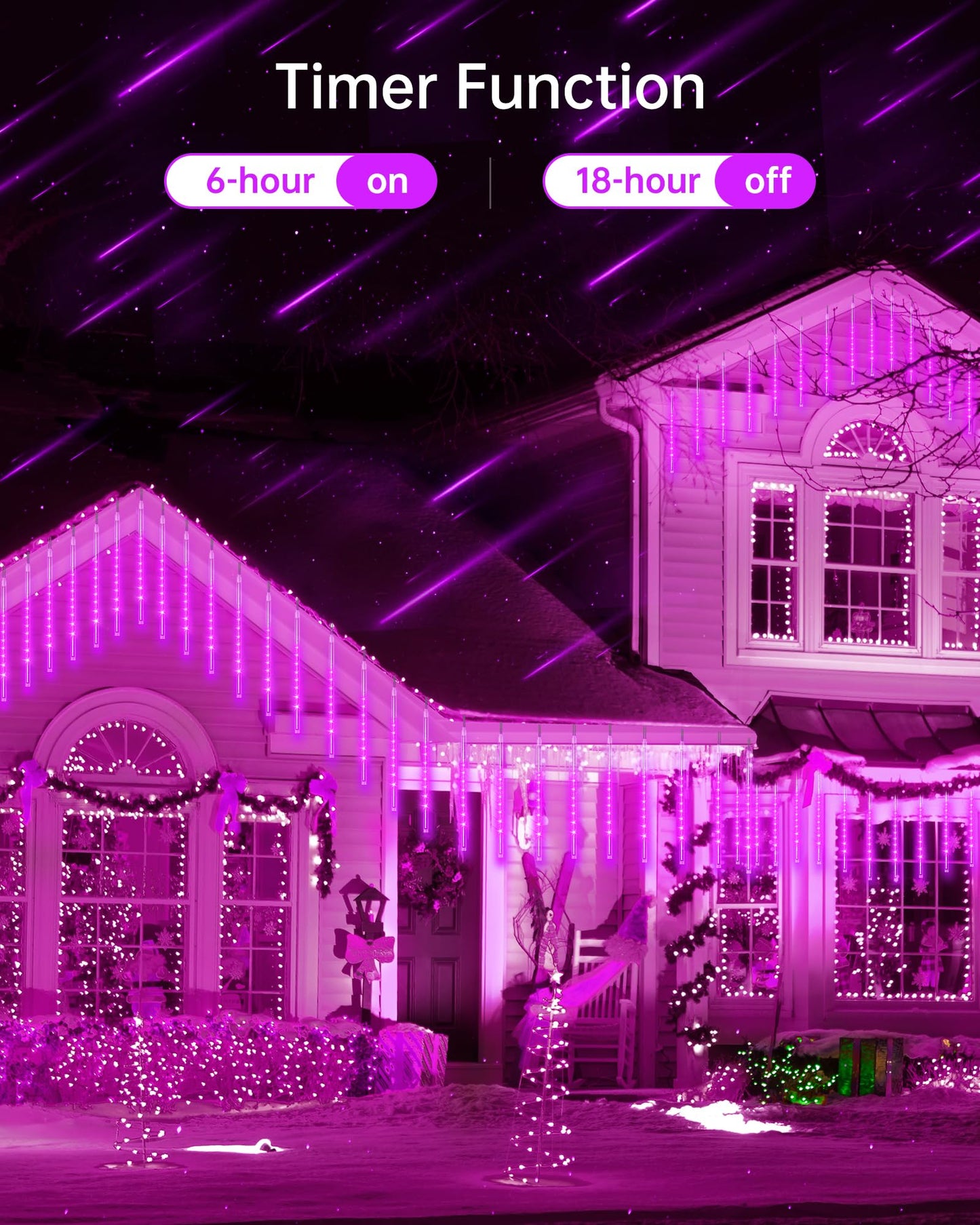 Blingstar Meteor Shower Lights Outdoor Christmas Lights, 16 Inch 10 Tubes 360 LEDs Falling Rain String Light with Timer, Waterproof Plug in Icicle Light for Tree Porch Roof Yard Xmas Decoration