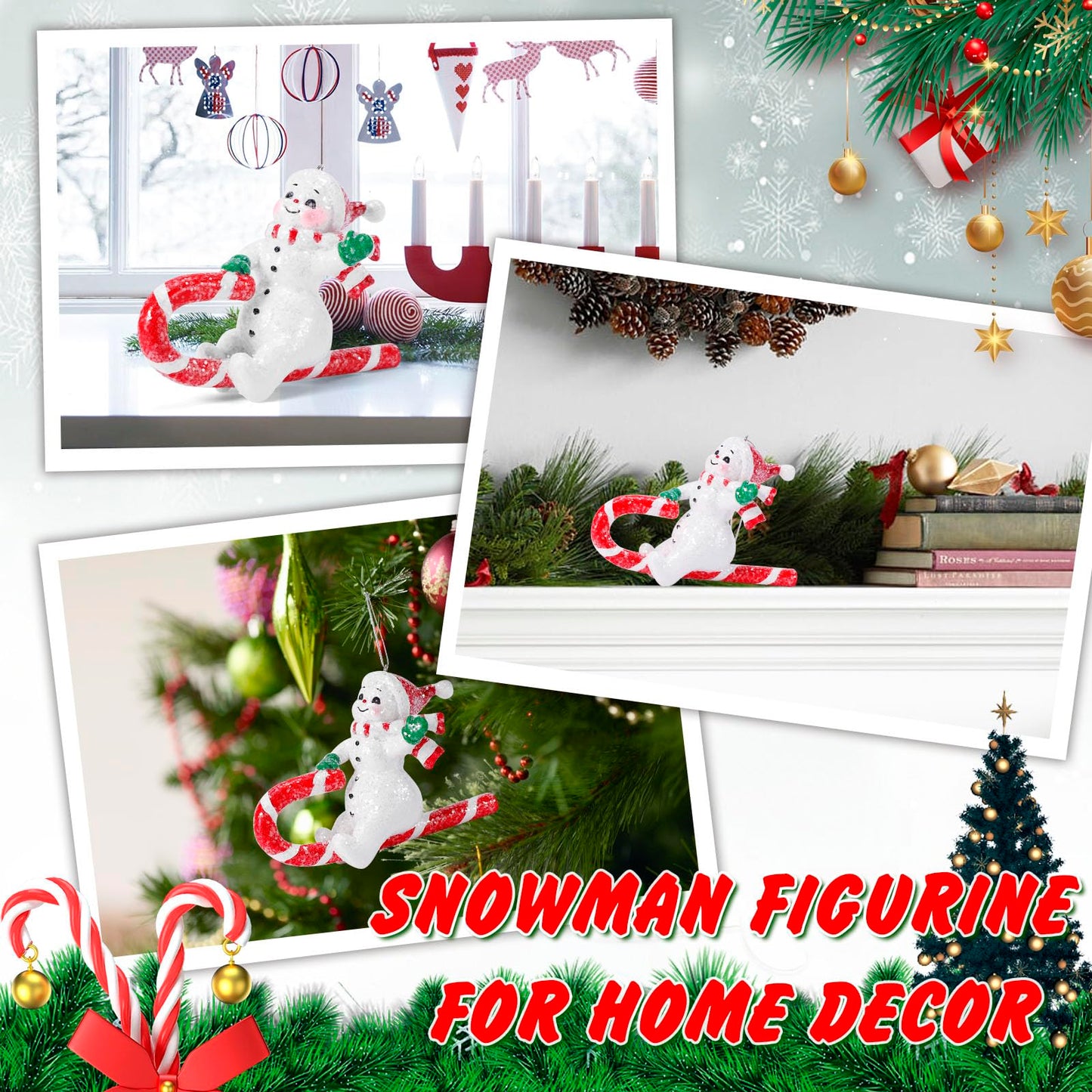 EnrichFun 2025 Figurines Christmas Decorations Resin Décor for Tree Hanging Ornament, Holiday Winter Indoor Home Table Decor Xmas Gifts, Snowman, 4.9 in