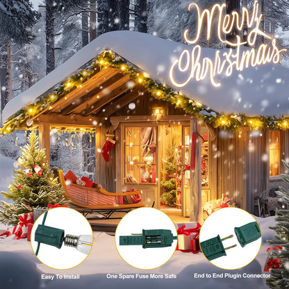 C9 Clear Christmas String Lights, 25FT 26 Bulbs Bright & Warm Outdoor Christmas Lights, Outdoor Indoor Xmas Roofline Backyard Garden Patio Home Holiday Decor, Waterproof Extendable Green Wire