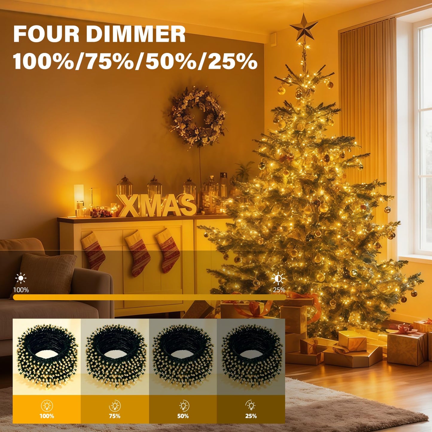 AHAWILL Warm White Christmas Lights Outdoor,166FT 500LED String Lights with 8 Modes,Christmas Tree Lights Indoor Plug in,Waterproof Twinkle Fairy Lights for Party,Classroom,Home Decor