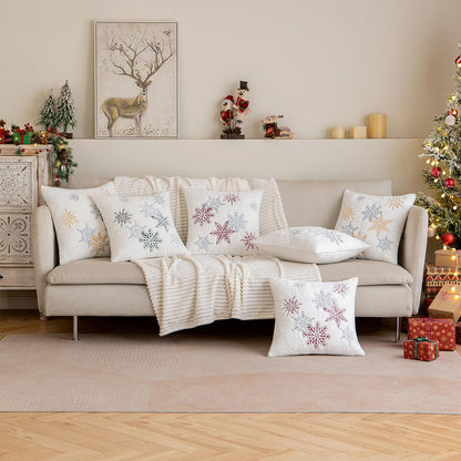 MIULEE Pack of 2 Christmas Decorative Throw Pillow Covers Soft Faux Fur Pillow Cases with Embroidery Snowflake Winter Cute Pillowcases Holiday Decor for Couch Sofa Bedroom, 18×18 Inch, Burgundy