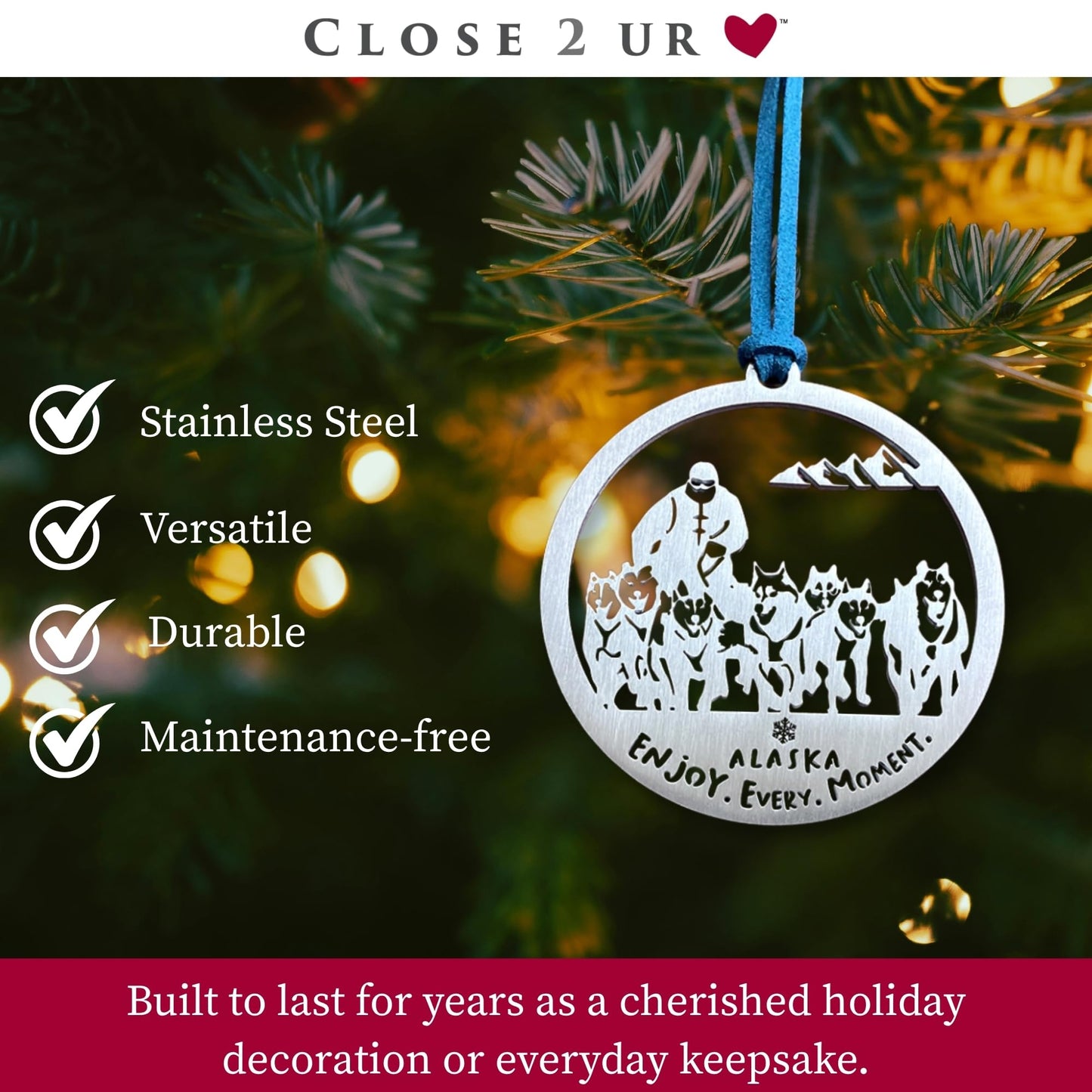 Alaska Iditarod Stainless Steel Ornament Keepsake & Collectible | Window Ornament, Hanging Decoration, Winter Sports & Travel Décor | Handcrafted, Durable & Made in USA