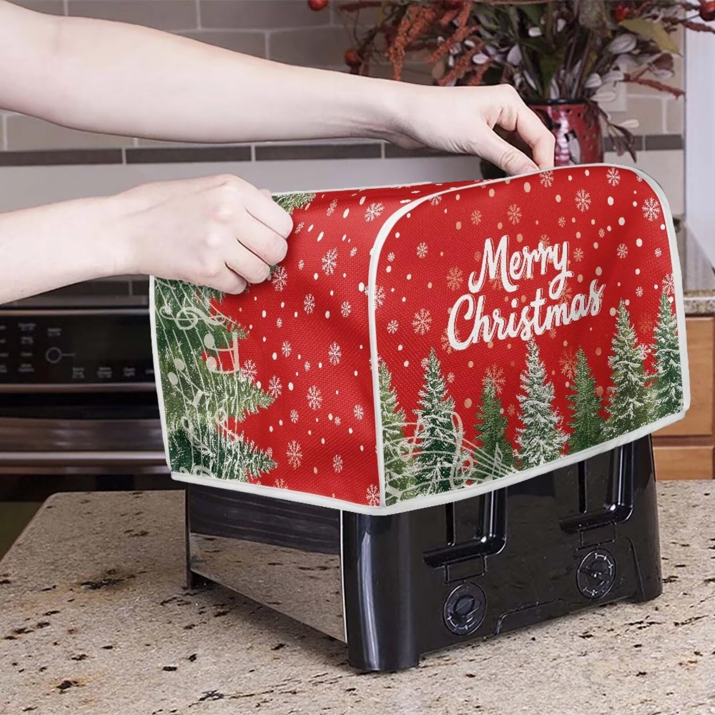 ASQVTIFE Christmas Tree Toaster Oven Cover for 4 Slice Christmas Kitchen Decor Christmas Tree Toaster Oven Cover Fits for Most Standard 4 Slice Toasters Kitchen Food Dust Covers