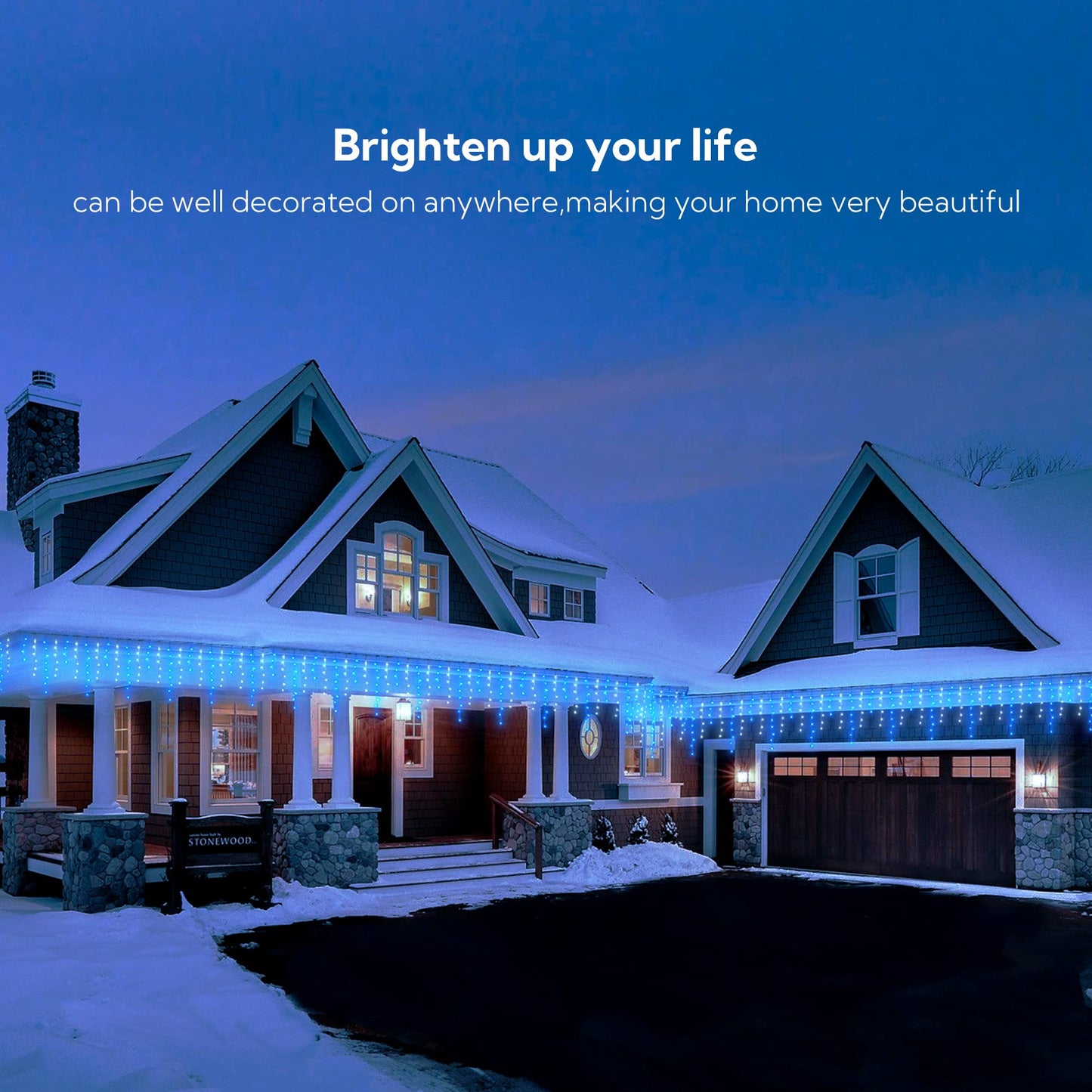 Hopolon 33FT 360L LED Christmas Icicle Lights Outdoor Waterproof,8 Modes Plug in Curtain String Lights with 60 Drops for Wedding,Party, Bedroom, Home, Garden, Wall Decorations(Blue White)