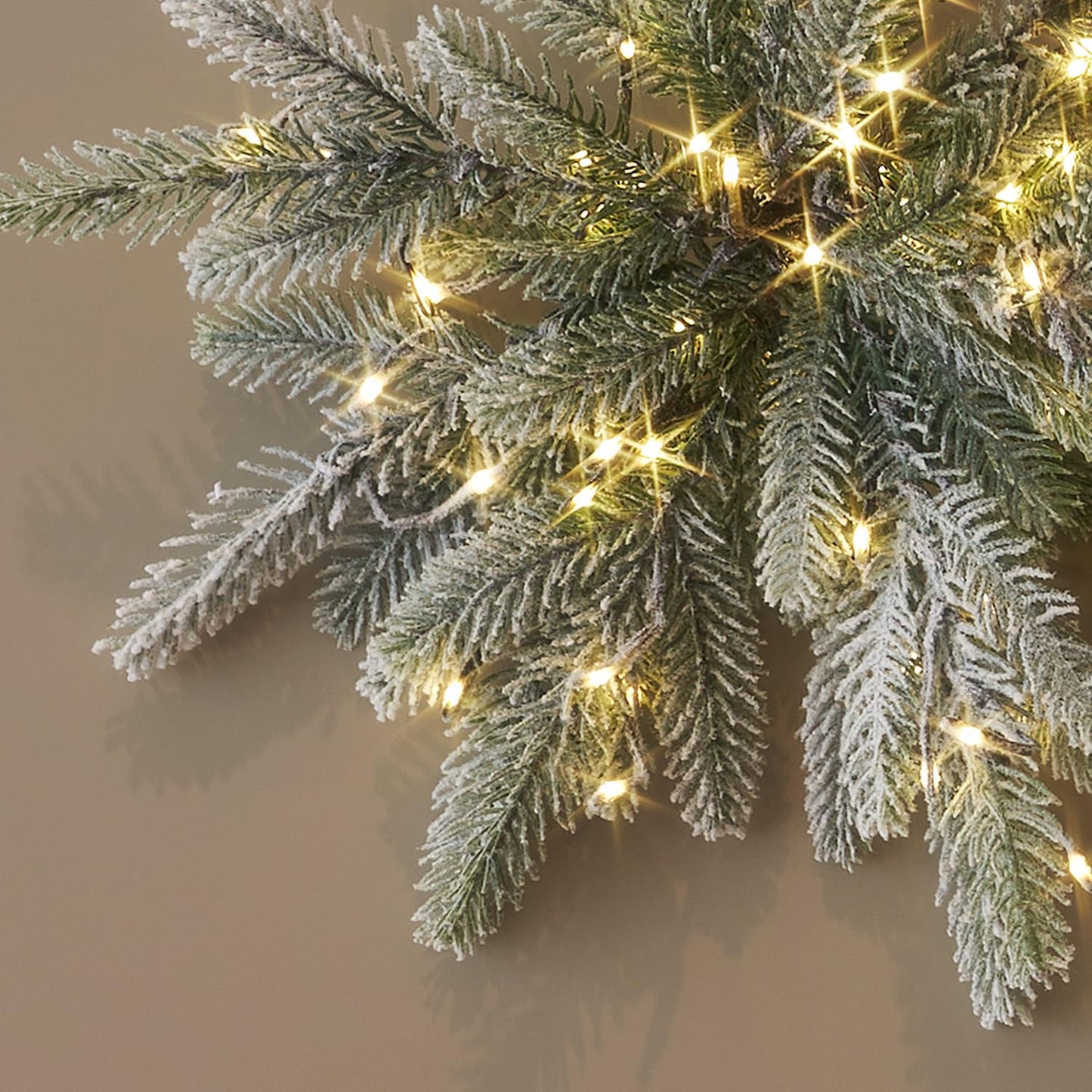 Hairui Lighted Pine Snowflake Lights with Timer Battery Operated and USB Plug in 2 Pack, Pine Branch with Lights 16IN 60 LED for Wall Window Door Christmas Decoration Indoor Outdoor