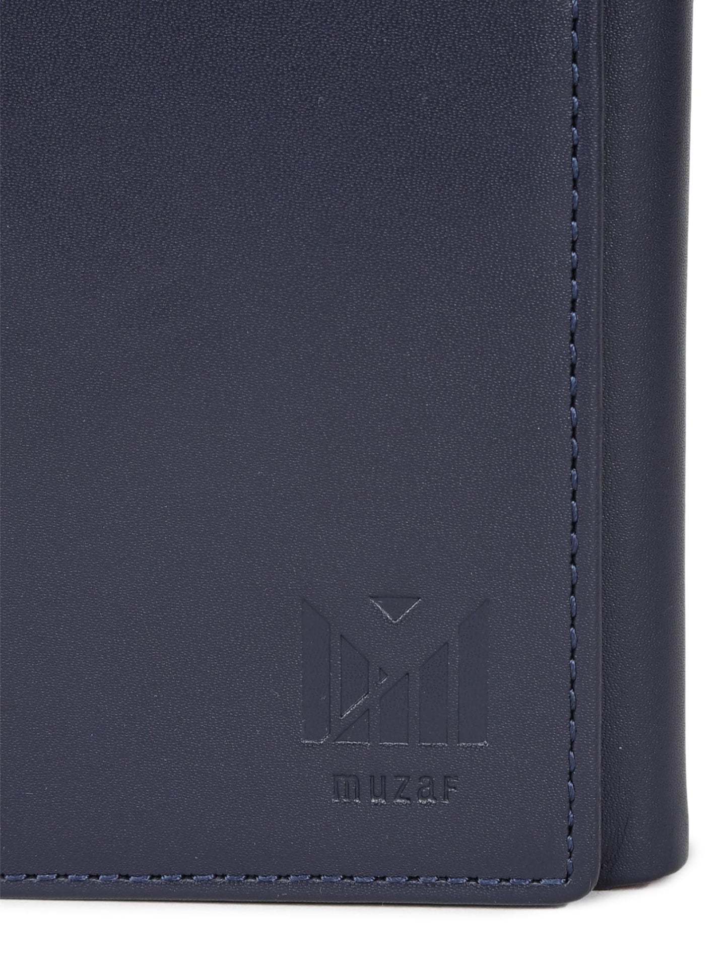 muzaf Trifold Premium Leather Wallet for Men with RFID Blocking (Navy Red)