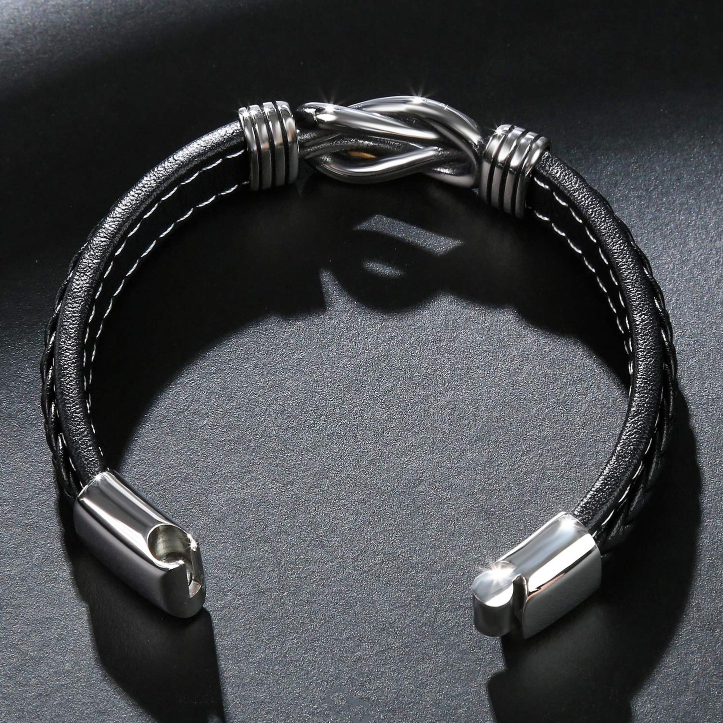 LJWVX Mens Leather Bracelet,Braided Leather Wristband Cuff Bracelets Stainless Steel Clasp,Jewellery Gift for Men Black 8.0inch