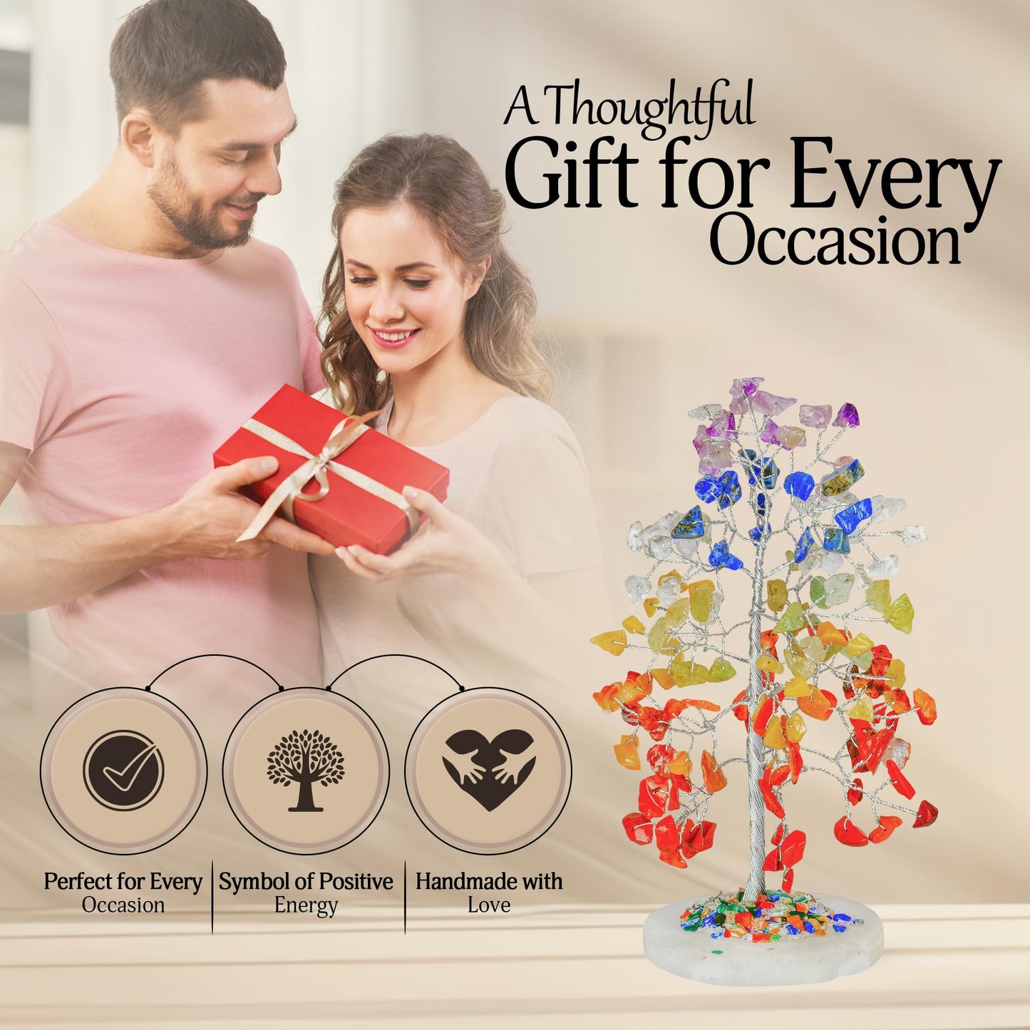 YATSKIA 7 Chakra Tree of Life Crystal Tree | Birthday Gifts for Women | Healing Crystals Gemstone Tree | Crystal Gifts for Mom | Home Office Decor | Handcrafted Unique Gifts