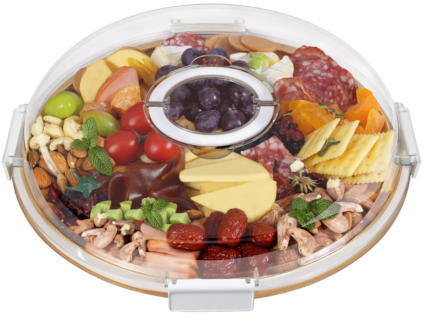 Renmxj Charcuterie Board with Clear Lid, Picnic Portable Cheese Board Charcuterie Boxes, Meat Fruit Serving Tray Platter, House Warming Gifts New Home, Gifts for Women (White, 1 Compartment)